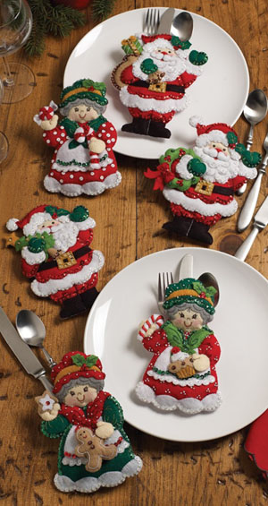 Bucilla Santa & Mrs. Silverware Holders