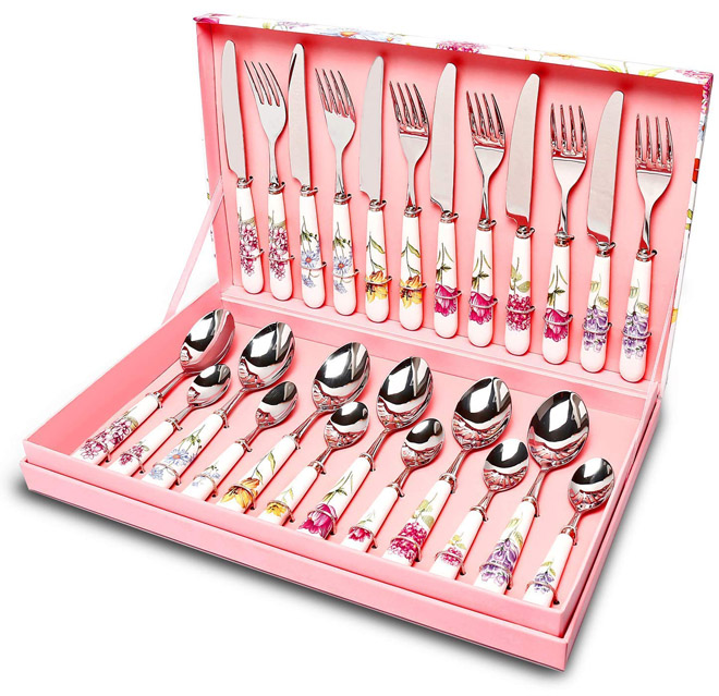 Hen & Rooster 7-Piece Pink Kitchen Cutlery Set