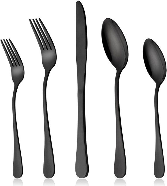 Black Silverware Set, LIANYU 20-Piece Stainless Steel Flatware Cutlery Set for 4,