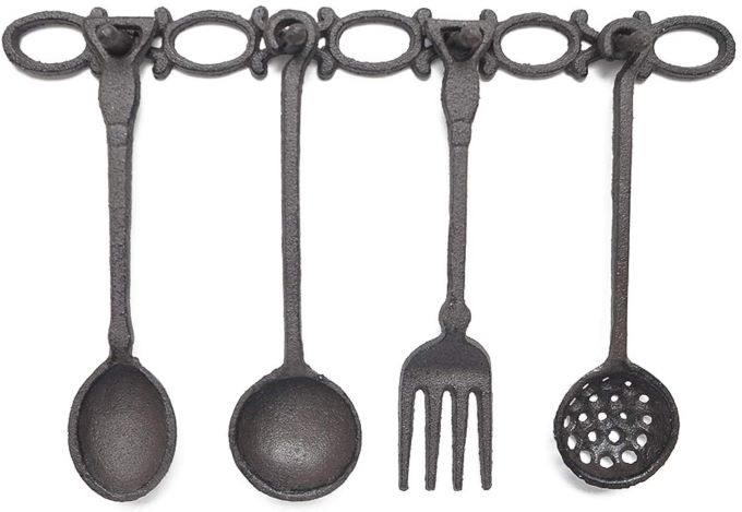 Funly mee Kitchen Restaurant Cutlery Spoon Wall Decoration,Cast Iron Wall Decor with Fork and Spoon for Rustic Kitchen or Dinning Room