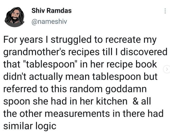 Tablespoon" in her recipe book didn't actually mean Tablespoon
